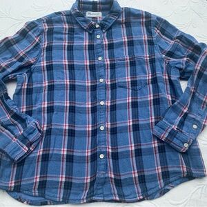 Madewell Blue and Pink Plaid Button Down Shirt